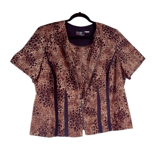 VTG 90s Brown Leopard Print Shirt Jacket Blazer by MHM Woman Sz 2X Career Office - Picture 2 of 9